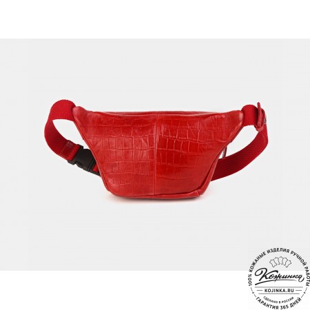 Кожаная сумка на пояс "Бритни" (красный крокодил)